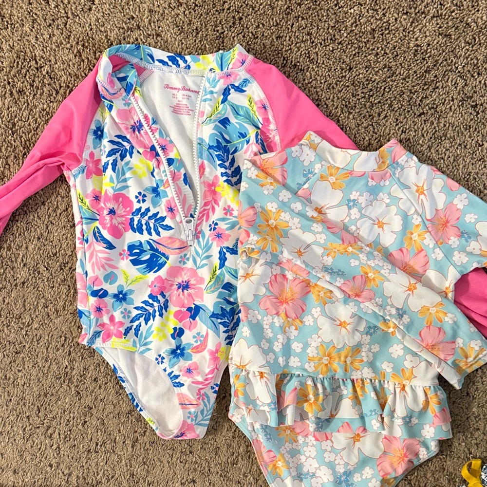 Multiples Kids Swim One Piece - Pink and Blue Floral